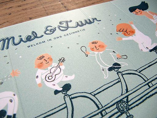 birth card design Twins Bike Bicycle tandem kids parents fold Foldable Unique announcement