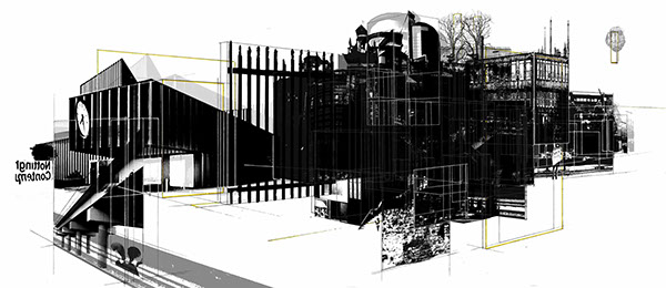 collage drawn Perspective black digitial pencil