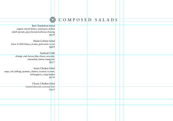 Rotunda Union Square menu binding handbound kile brekke accordian fold type Sabon leather restaurant neiman marcus san francisco page layout square round grid