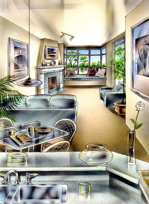 Adobe Portfolio Interior rendering art air-brush watercolour atza aca aleksandar alexander visnic visnjic Project presentation vancouver north bc Canada