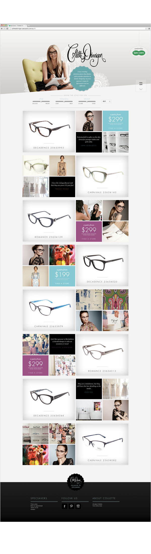 Responsive Lookbook collette dinnigan Specsavers glasses filter