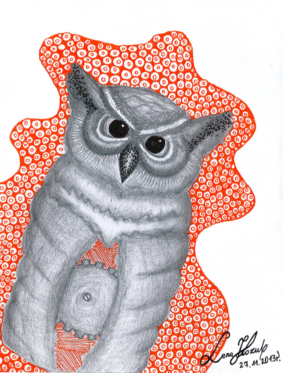 werid strange owl animal bird dots orange pattern psycho psychical crazy Mad maniacal