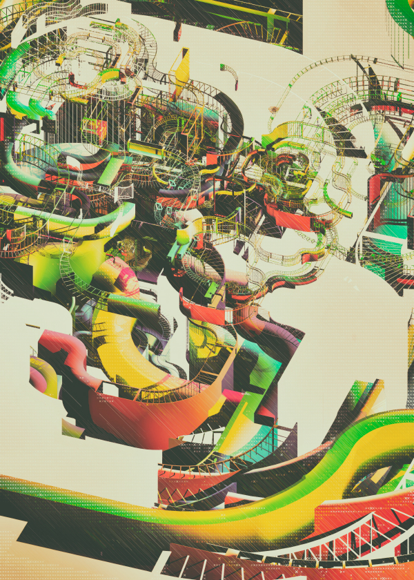 rollercoaster abstract colorfull shapes vintage