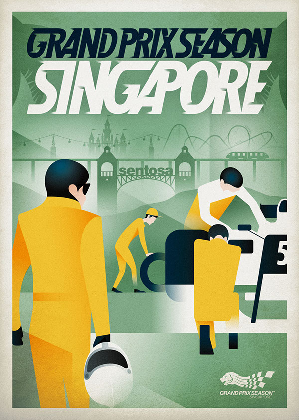 f1 singapore vintage poster formula one GRAND PRIX Racing Cars