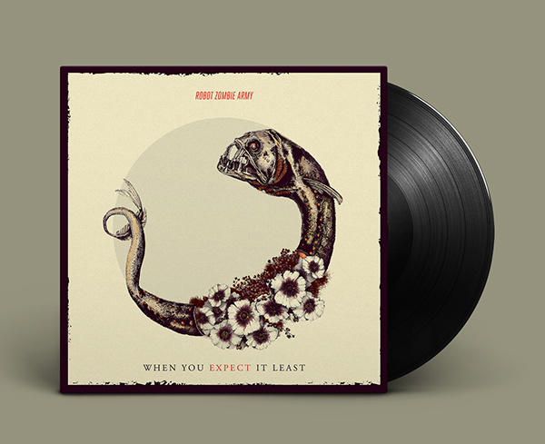 Album music metal inktober fish dragonfish floral ink vinyl circle