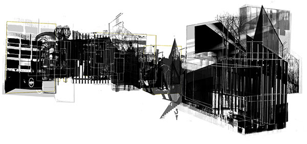 collage drawn Perspective black digitial pencil