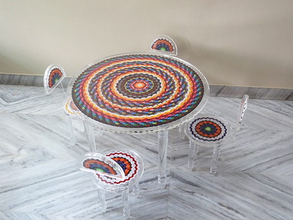 quilling paper quilling handmade papercraft handcraft dinning set table chair kids baby small colorful rainbow peacock strips