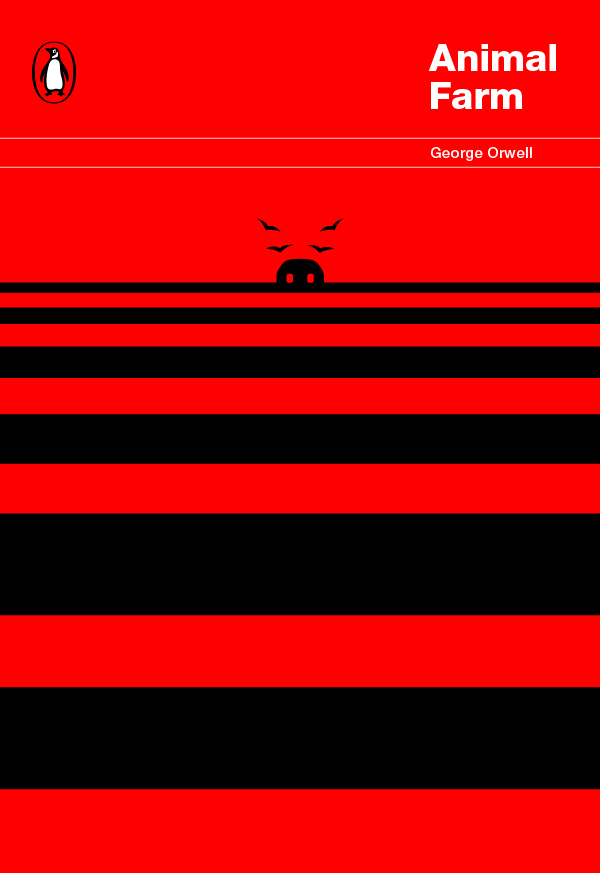 Animal Farm Nineteen Eighty-Four George Orwell Book Cover Design Penguin Modern Classics Black on Red Big Brother Manor Farm Silhouettes High Contrast minimalist design reveal modern classics helvetica conceptual design