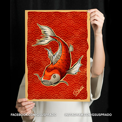 art print dragon fish  ILLUSTRATION  japanese art Japanese fish karpa KOI FISH peruvian artist