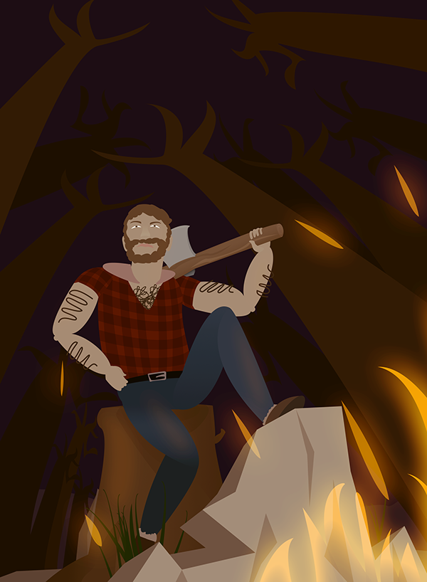 lumberjack forest fire Illustrator rocks monty python axe Character man Human Body