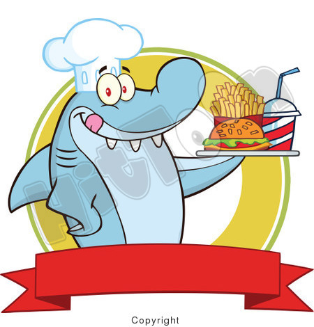 animal cartoon Character fish graphic chef Mascot shark jaw wildlife cute creature hamburger French Fries