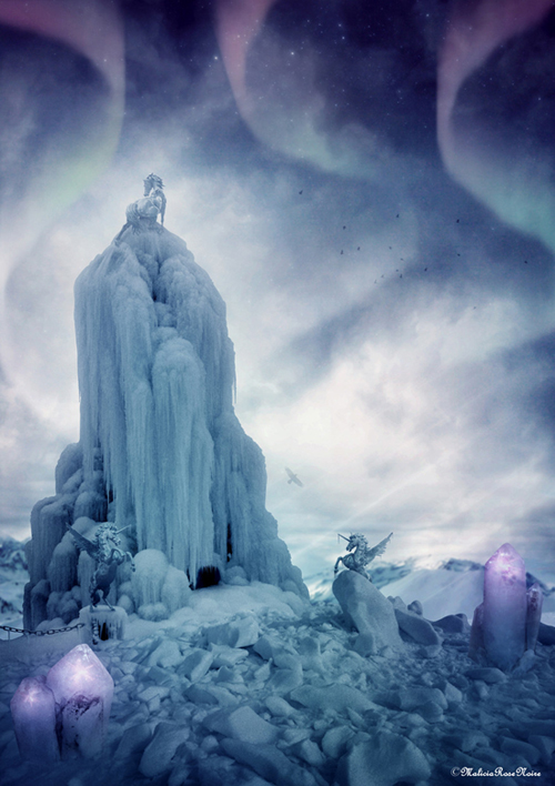 photomanipulation ice horse Space  light stalactite Aurora Borealis temple FREEZE crystal fantasy dream Magic   cold