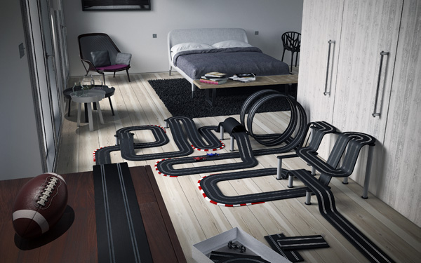 room bedroom 3D vray CGI Racing car track toy bed chair