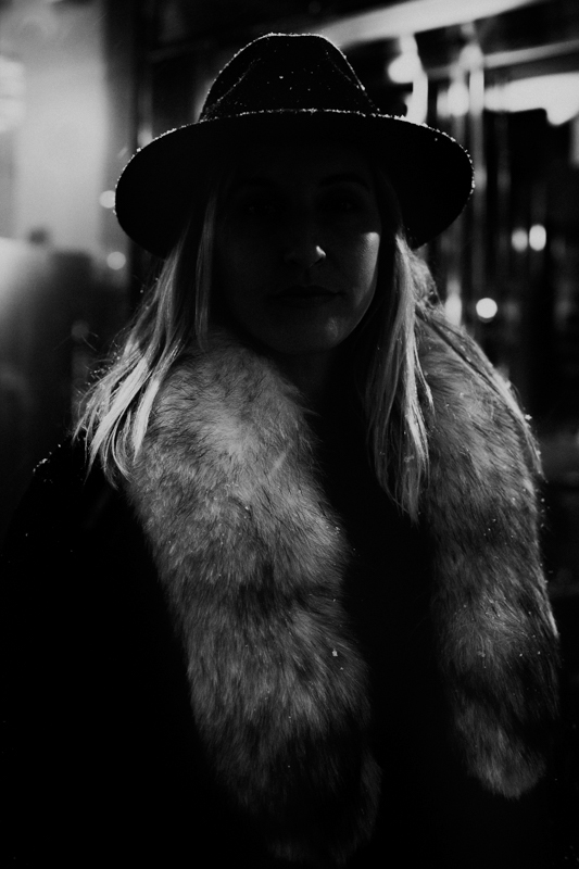 New York kim blonde Classic film noir vintage hat editorial winter city snow snowfall Blizzard Manhattan Downtonw