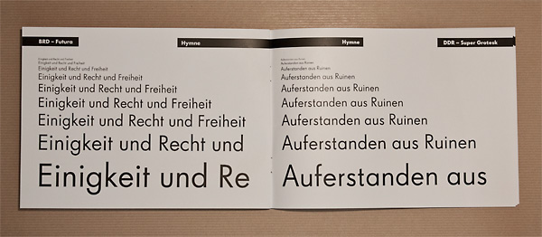 Futura Super Grotesk print typografie berlin Teilung division east west comparison
