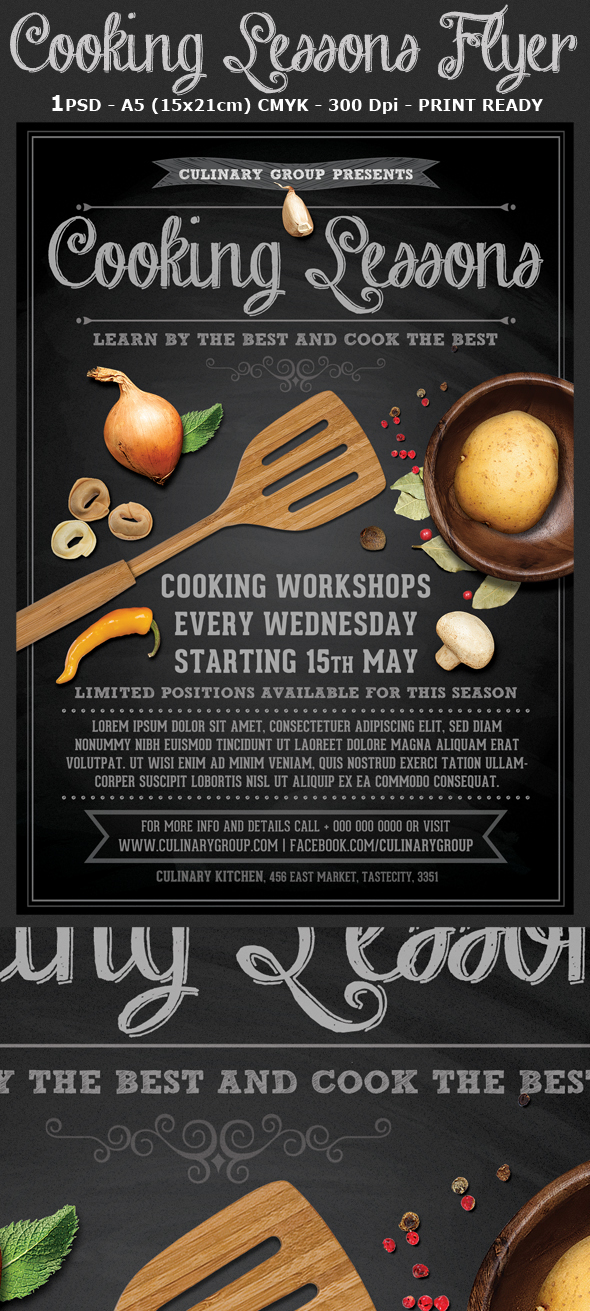 Cooking Lesson cooking classes ad art blackboard chef cook cuisine Culinary design flyer Food  gourmet home