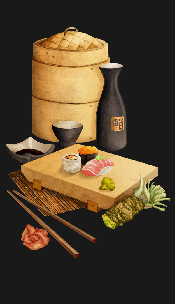 Sushi Sashimi sashime bento drawn pencil Food  japanese japan restaurant Guide logo asian