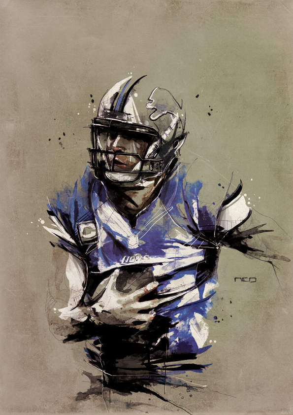 football ink watercolor energy nfl traditonal tradigital people american texture player art sport