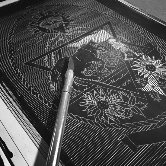 the sun tarot linework blackwork scratchboard etching eye skeleton horse
