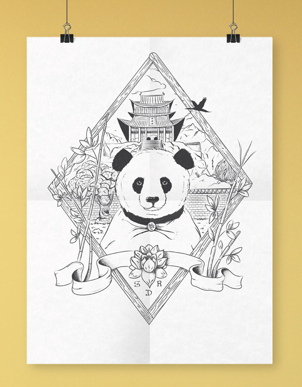 Panda  illustrazione paperbrain lab poster artwork Panda!