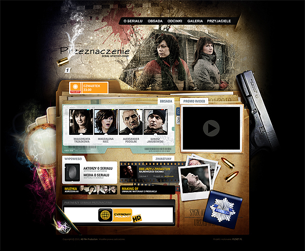 Webdesign Layout Website tv series polsat Przeznaczenie DVD case making of mystery crime grunge police RAFi print tv Entertainment dark brown yellow Plenet