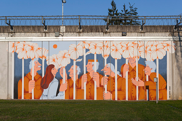 A mural "Visit" in the prison in Glina, Croatia