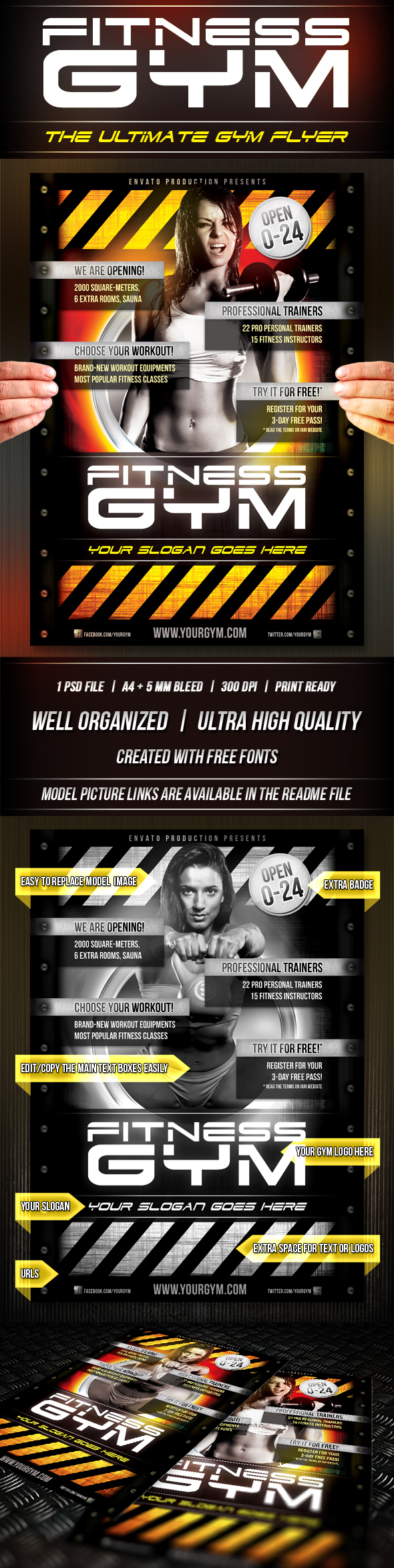a4 BodyBuilding colorful Event fire fitness flyer gym man modern print professional Quality red