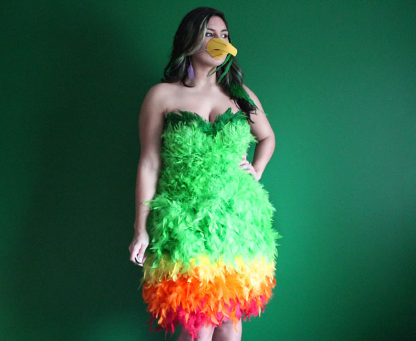parrot costume Halloween bird feathers beak mask dress
