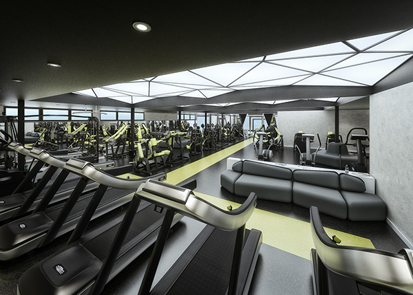 gym fitness sport design modern geometric futuristic studio nutrition Interior decoration