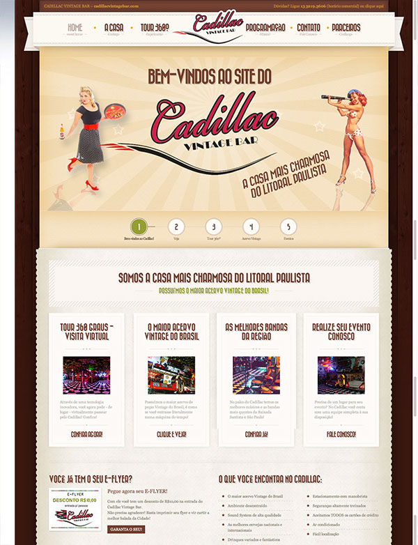 cadillac vintage bar club night pinup art logo brand Web design