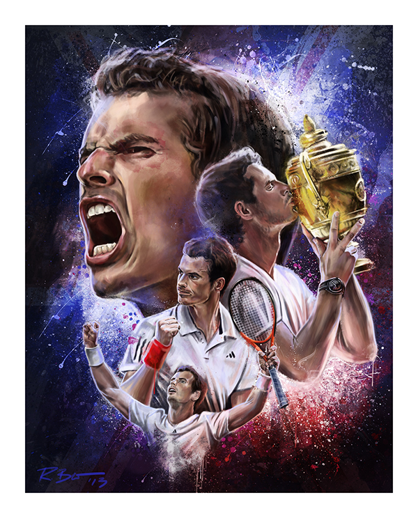 Andy Murray plays backhand with passion Digital artwork portrait Tennis and Murray fan art gift.