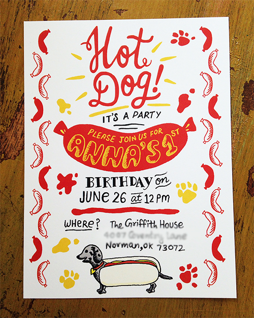 Invitation invite design dog hot dog Handlettering lettering Birthday invite