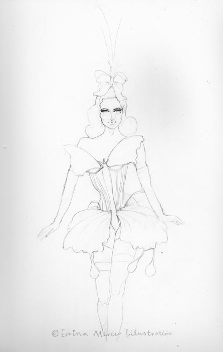 dita von teese Jean Paul Gaultier fashion show Fashion runway butterfly blues bustier wings Burlesque fashion illustration fashion sketch fashion drawing watercolor