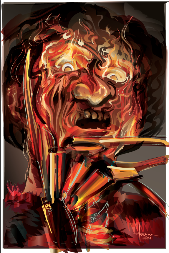 vector Illustrator horror Halloween movie freddy fire Flames mexifunk sketch