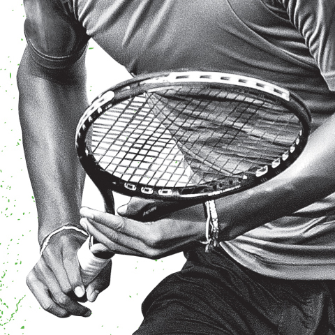 prince design sports print magazine photo grit green black & white tennis protrait type