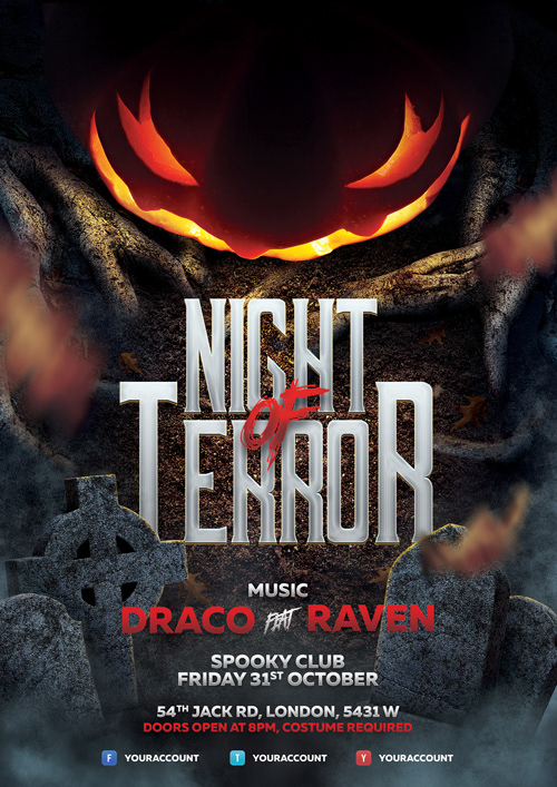 flyer poster template photoshop psd Halloween jack 'o lantern pumpkin spooky horror