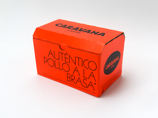 caravana boxes brasa naranja cardboard IS Creative Studio Richars Meza pollo rotisserie chicken