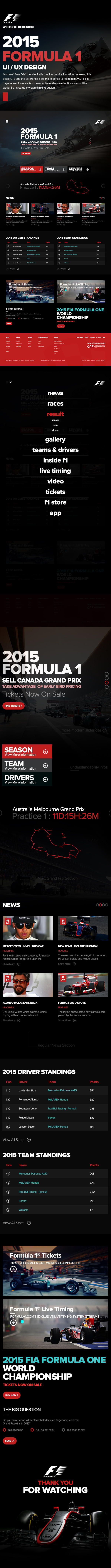 F1 Redesign f1 unofficial user interface Layout formula1.com Formula 1 race car UI dark modern 2015 design sport motorsports