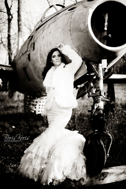 weidding bride White dress woman girl Jet areplane old War Cinema Nature model beauty glamour