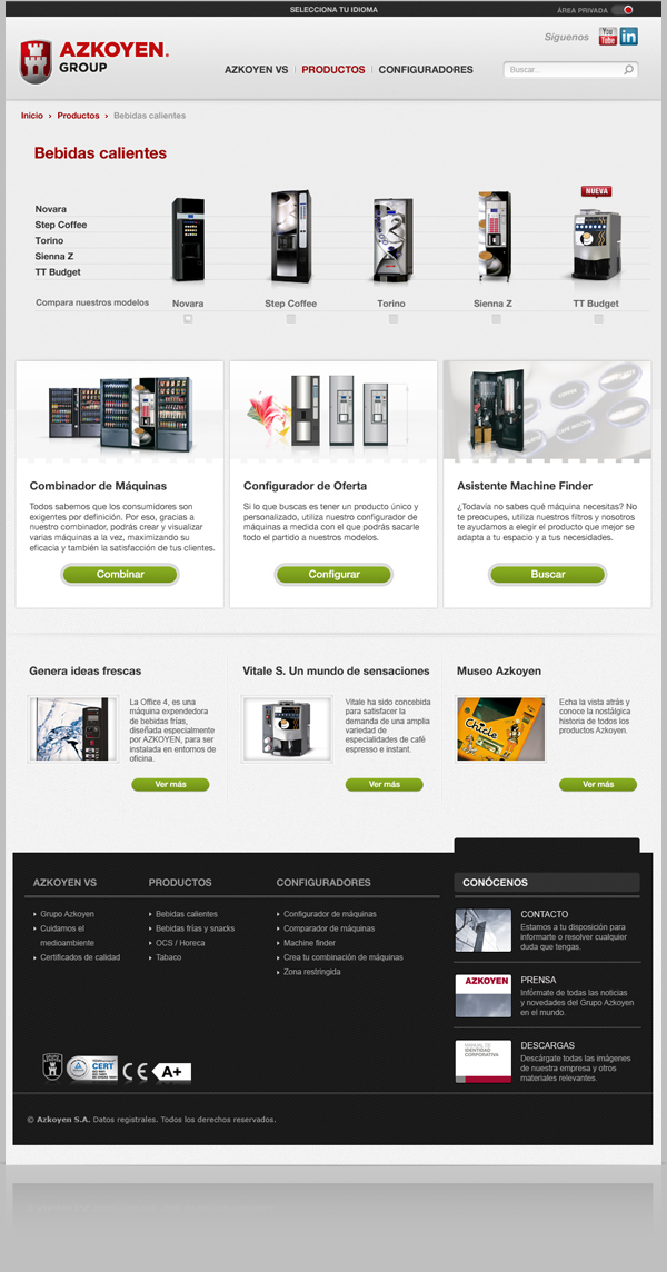 Azkoyen vending systems Coffetek limited novara Concurso ux UI Website Navarra ganador usabilidad funcionalidad arquitectura