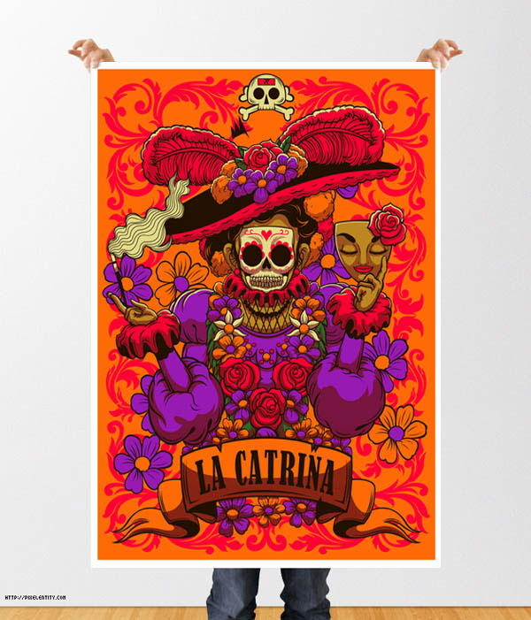 catrina mexico skull women Folklore tradición Dia De Muertos death joejr joejr2 joeartz poster print Papeleria