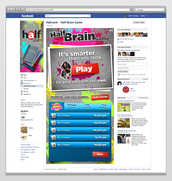 Half.Com facebook game social media Half Brain Game