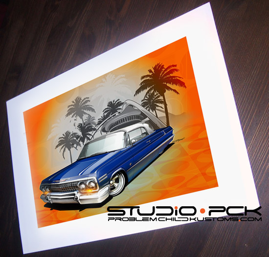 automotive art rendering Custom Car hot rod Air Brush ink