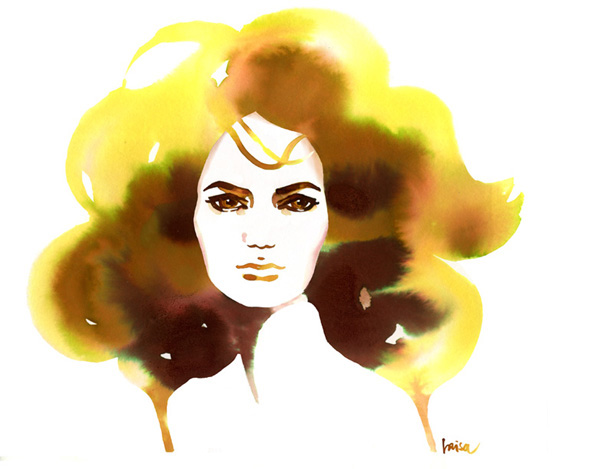 watercolor beauty Fashion  ILLUSTRATION  editorial artwork Style big hair ombre