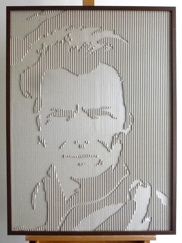 corrugated card board corrugated cardboard card board jane fonda papercut cut paper collage portrait fonda Clint Eastwood