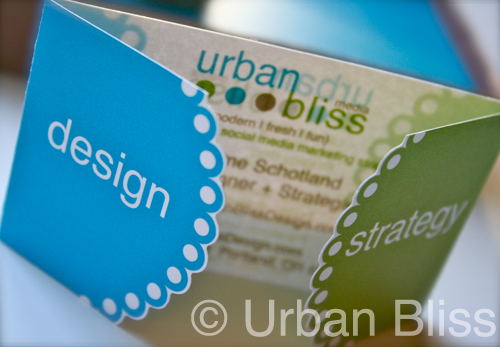 Business Cards die-cut cards handmade Urban Bliss Portland Oregon Identity Design identity tri-fold cards die-cut