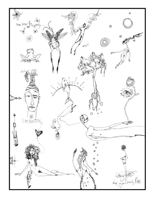 sketch doodles ink pen black and white whimsy characters delicate edgy dark Playful divine organic nude creatures
