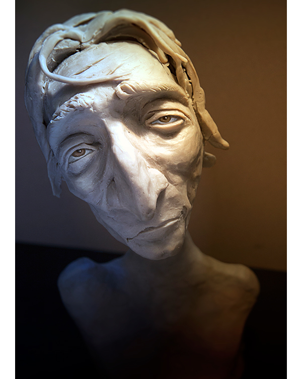 portrait adrien brody clay sculpture ink linework BHSAD hand made sasha kiseleva