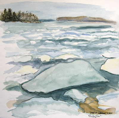 Wisconsin watercolor ink rural winter lakesuperior Bayfield ILLUSTRATION  lake ice