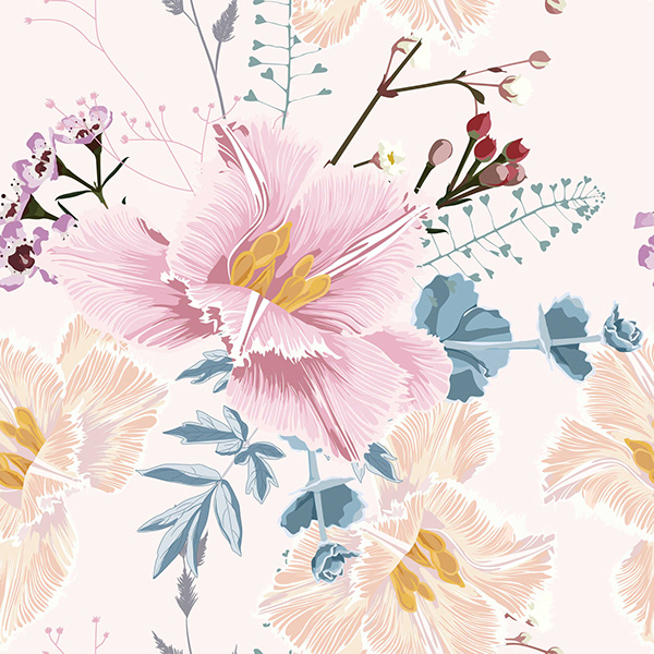 Pink flowers loral seamless pattern.
